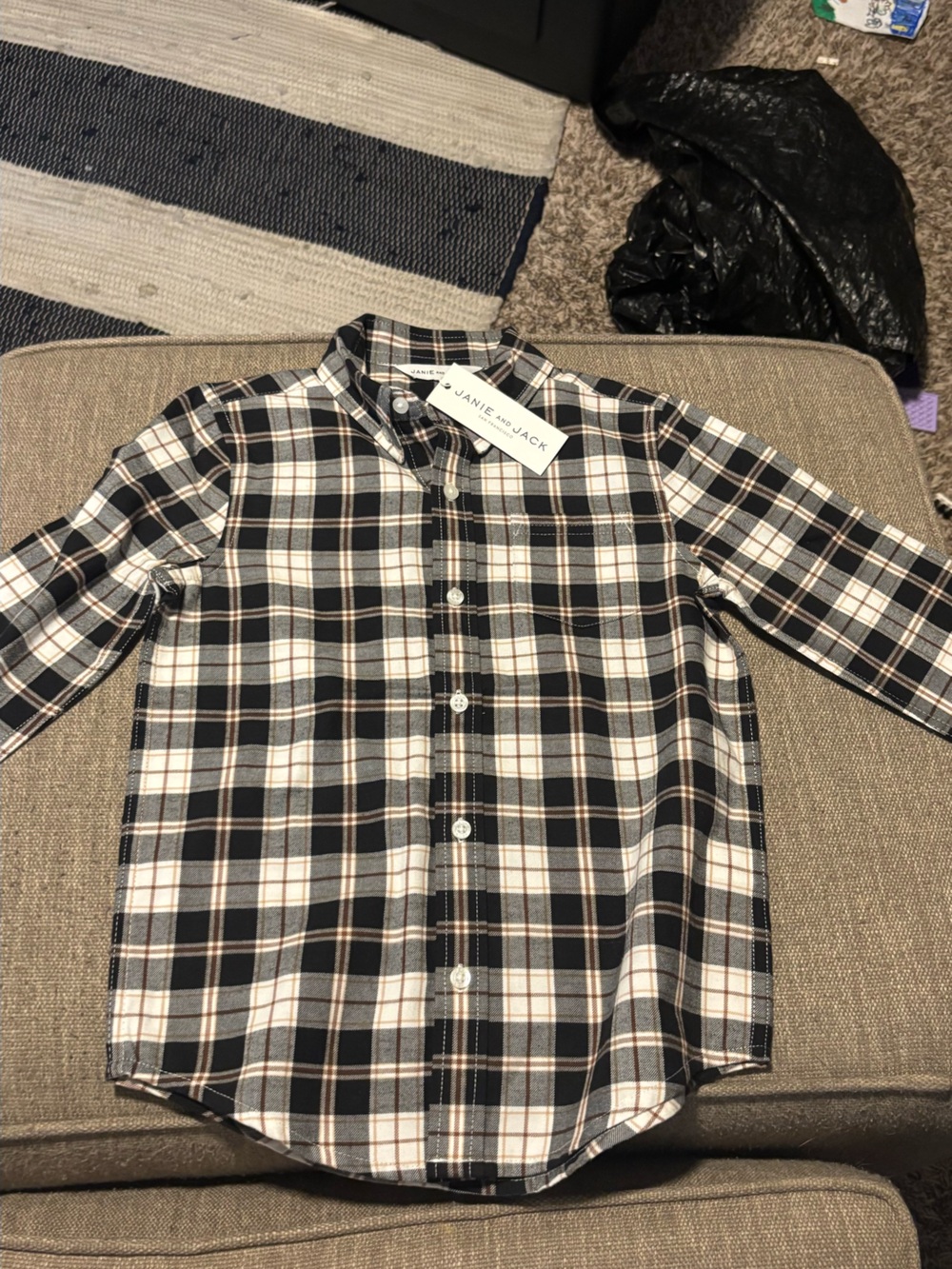 Janie and Jack Black White and Brown Plaid Shirt